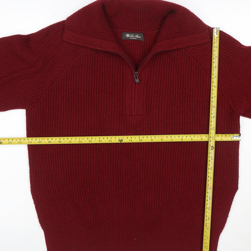 Loro Piana Women Red L Cashmere 1/4 Zip Roll Neck Rib Knit Jumper