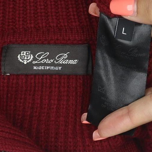 Loro Piana Women Red L Cashmere 1/4 Zip Roll Neck Rib Knit Jumper