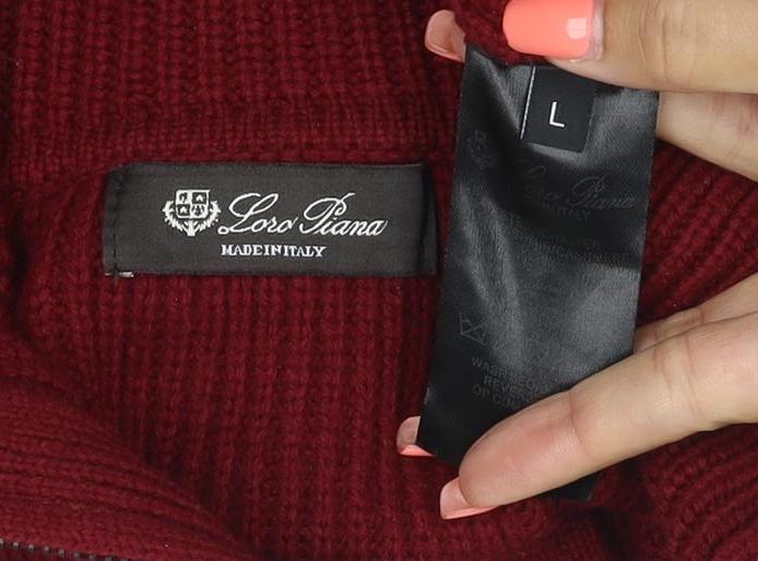 Loro Piana Women Red L Cashmere 1/4 Zip Roll Neck Rib Knit Jumper