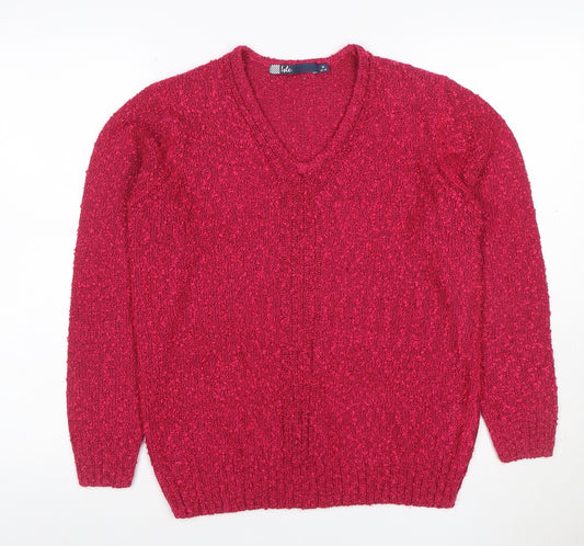 Isle Women’s Pink V-Neck Chunky Knit Jumper Size 14 Long Sleeve