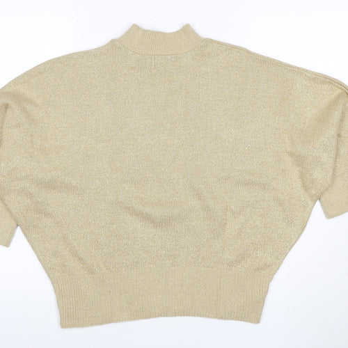 New Magram Collection Women's Gold Lurex Mock Neck Knit Jumper L