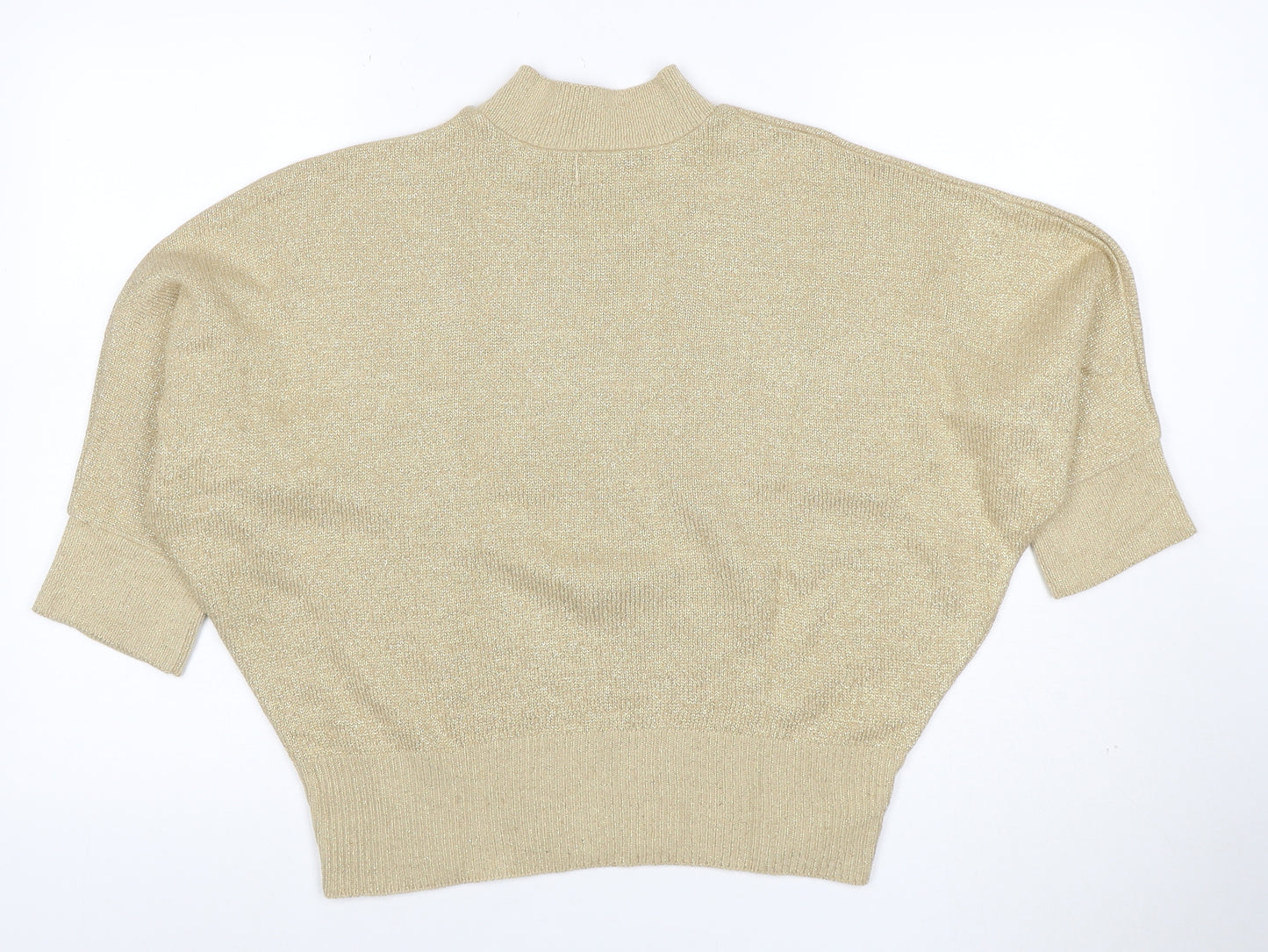 New Magram Collection Women's Gold Lurex Mock Neck Knit Jumper L