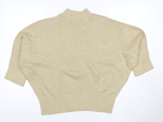 New Magram Collection Women's Gold Lurex Mock Neck Knit Jumper L