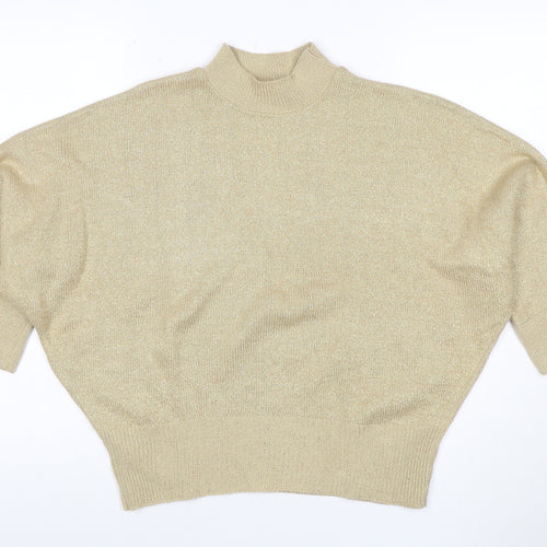 New Magram Collection Women's Gold Lurex Mock Neck Knit Jumper L
