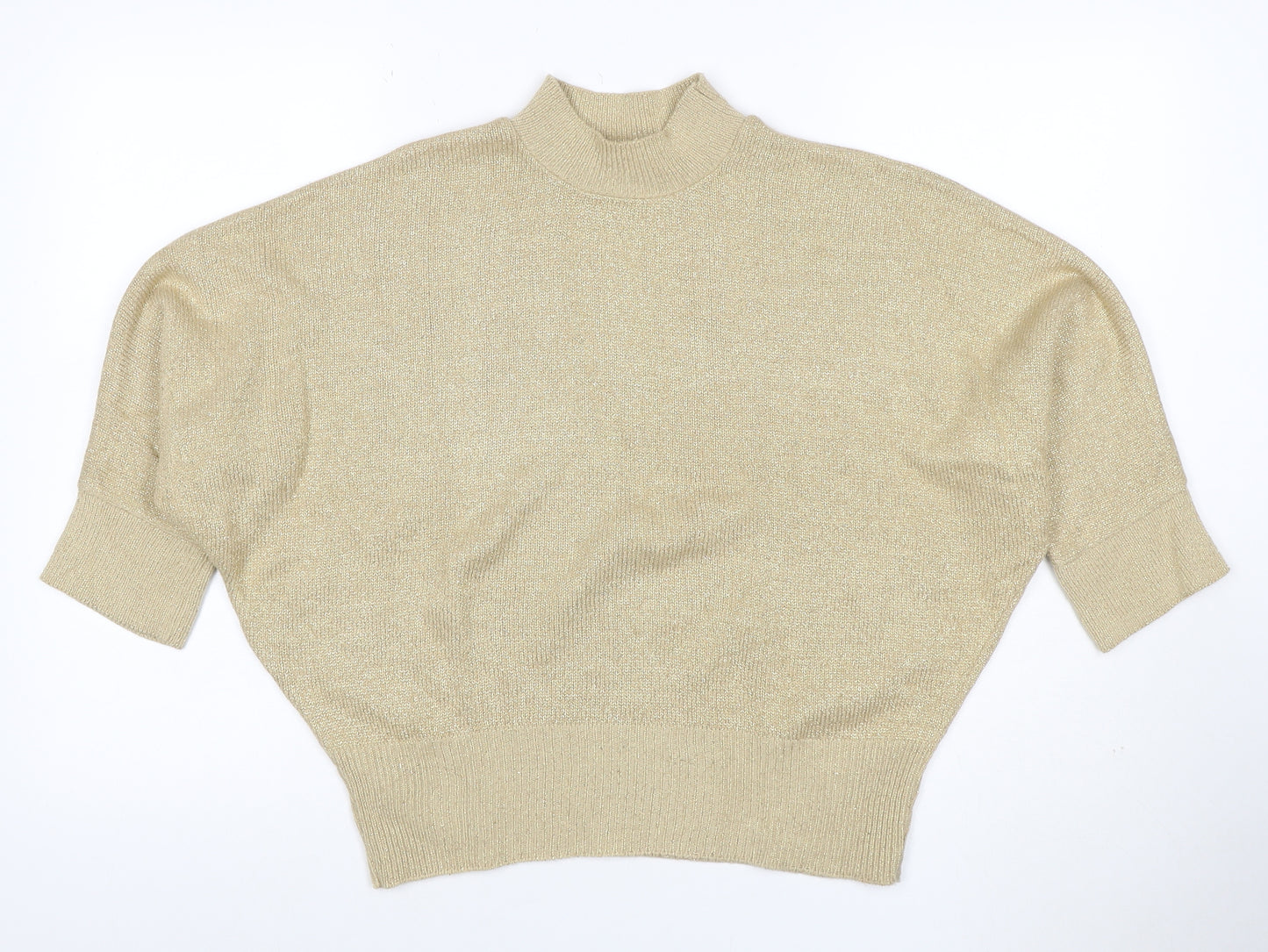 New Magram Collection Women's Gold Lurex Mock Neck Knit Jumper L