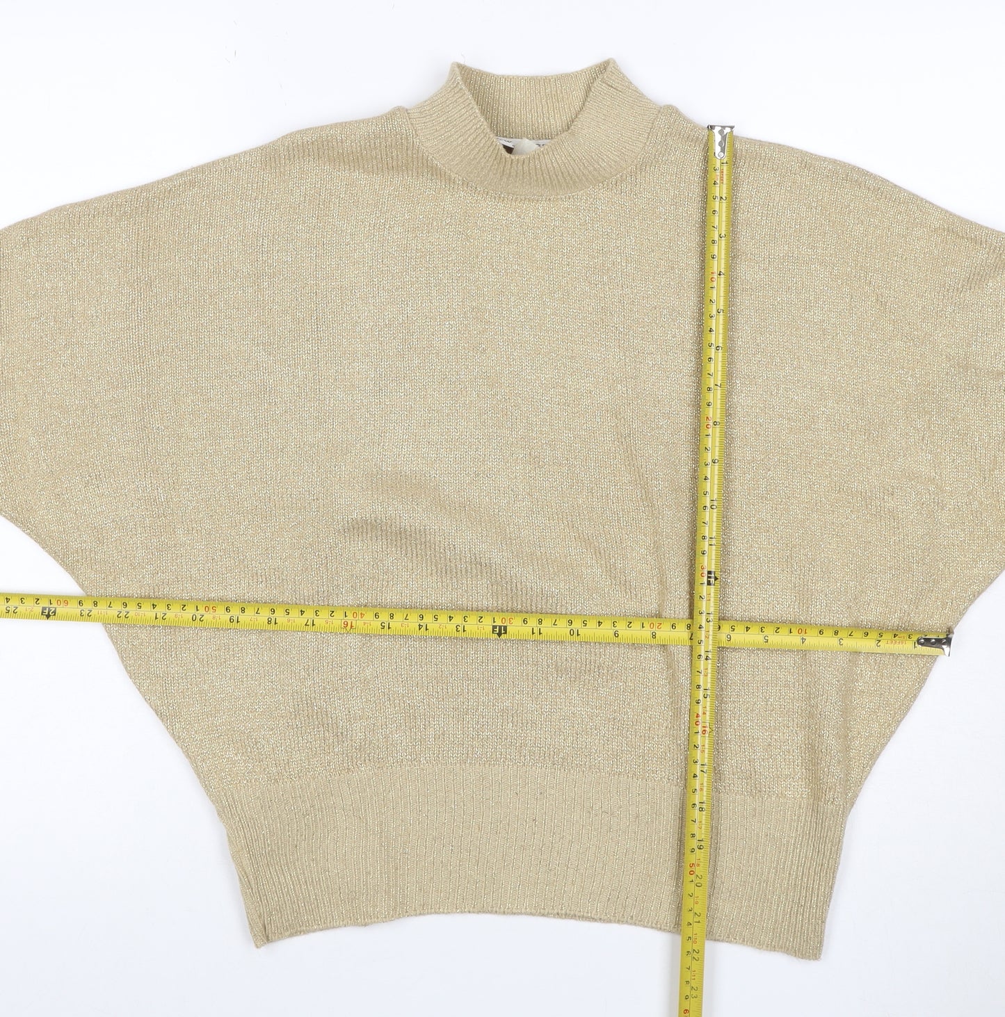 New Magram Collection Women's Gold Lurex Mock Neck Knit Jumper L