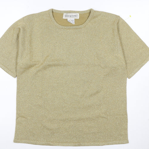 Lauren Alexandra Women Gold L Merino Wool Blend Glitter Knit T-Shirt