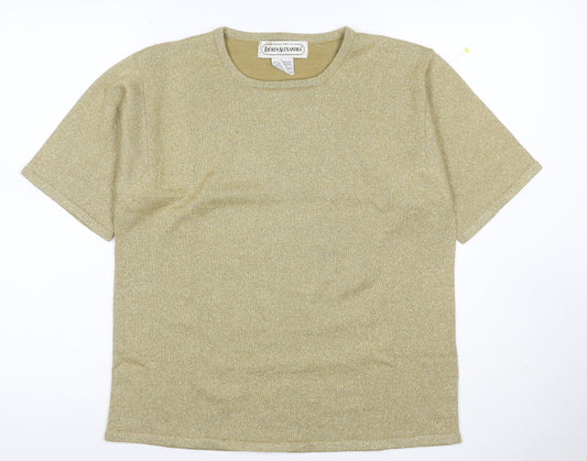 Lauren Alexandra Women Gold L Merino Wool Blend Glitter Knit T-Shirt