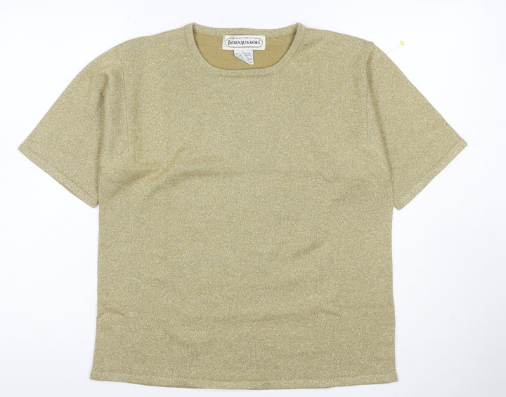 Lauren Alexandra Women Gold L Merino Wool Blend Glitter Knit T-Shirt