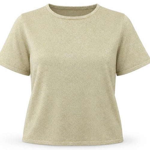 Lauren Alexandra Women Gold L Merino Wool Blend Glitter Knit T-Shirt