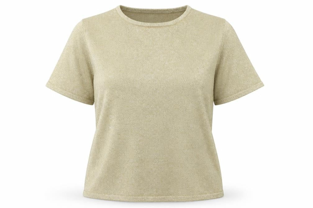 Lauren Alexandra Women Gold L Merino Wool Blend Glitter Knit T-Shirt