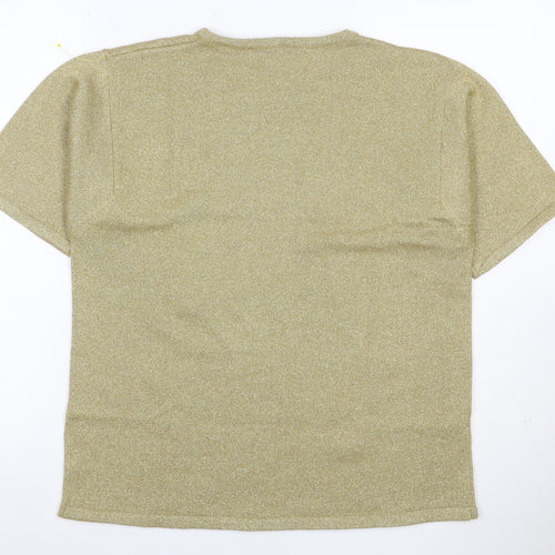 Lauren Alexandra Women Gold L Merino Wool Blend Glitter Knit T-Shirt
