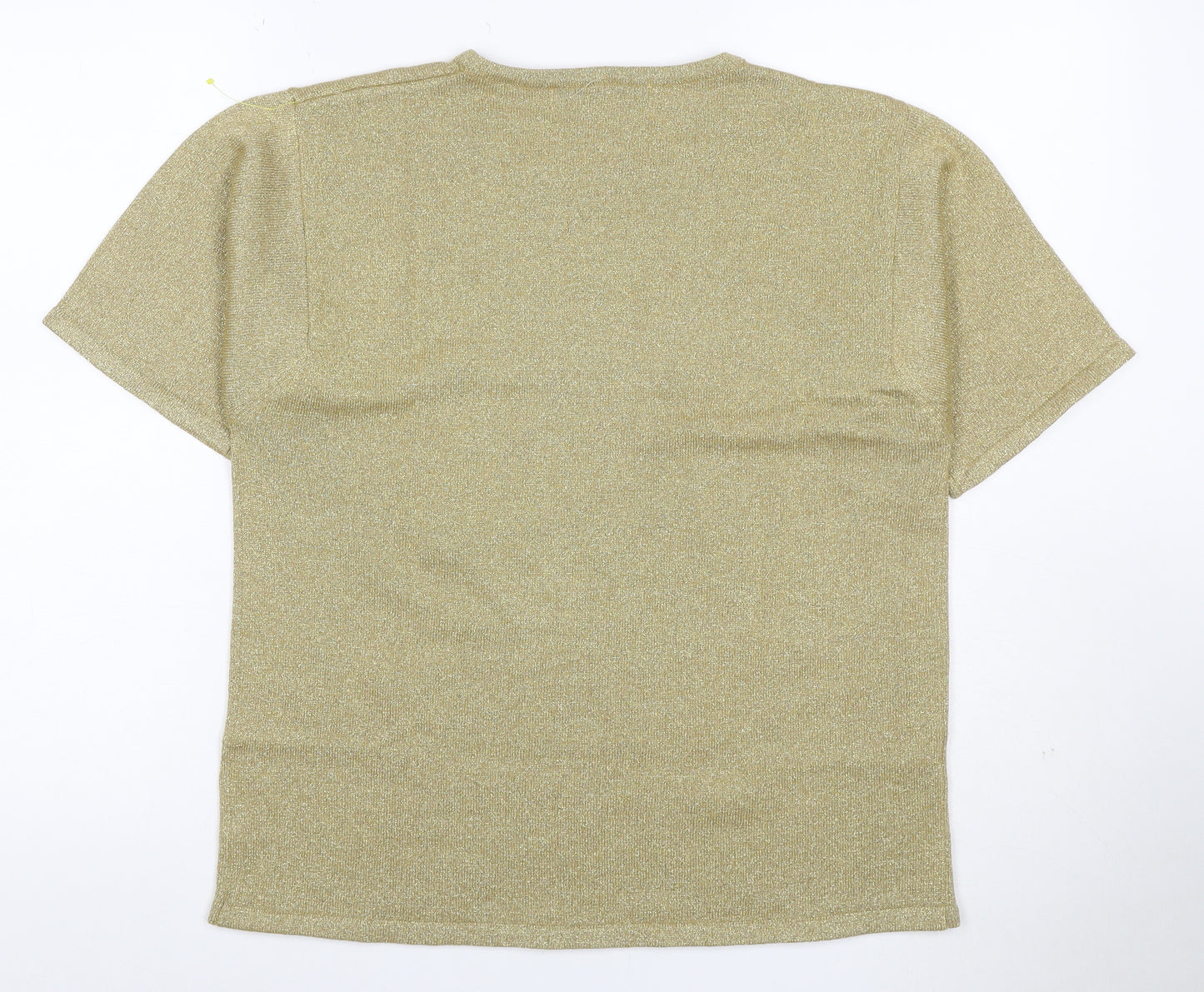 Lauren Alexandra Women Gold L Merino Wool Blend Glitter Knit T-Shirt