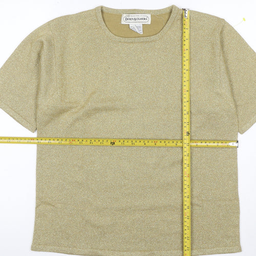Lauren Alexandra Women Gold L Merino Wool Blend Glitter Knit T-Shirt