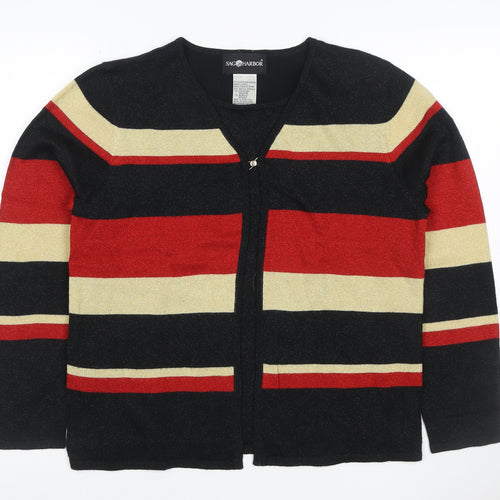 Sag Harbor Women Multicoloured UK 10 Striped Metallic Knit Cardigan