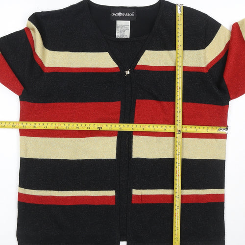 Sag Harbor Women Multicoloured UK 10 Striped Metallic Knit Cardigan