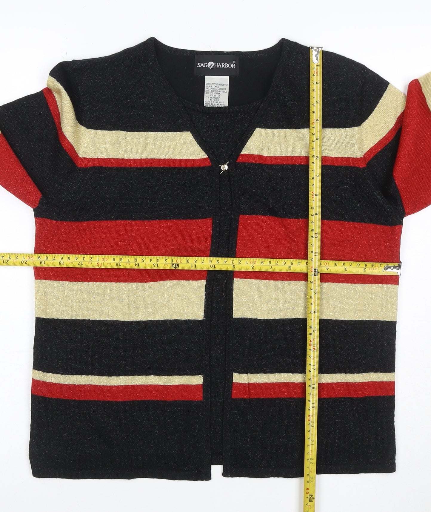 Sag Harbor Women Multicoloured UK 10 Striped Metallic Knit Cardigan