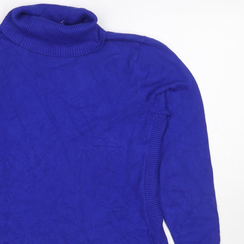 Additional view of Cable & Gauge Women Blue M Roll Neck Fine Knit jumper