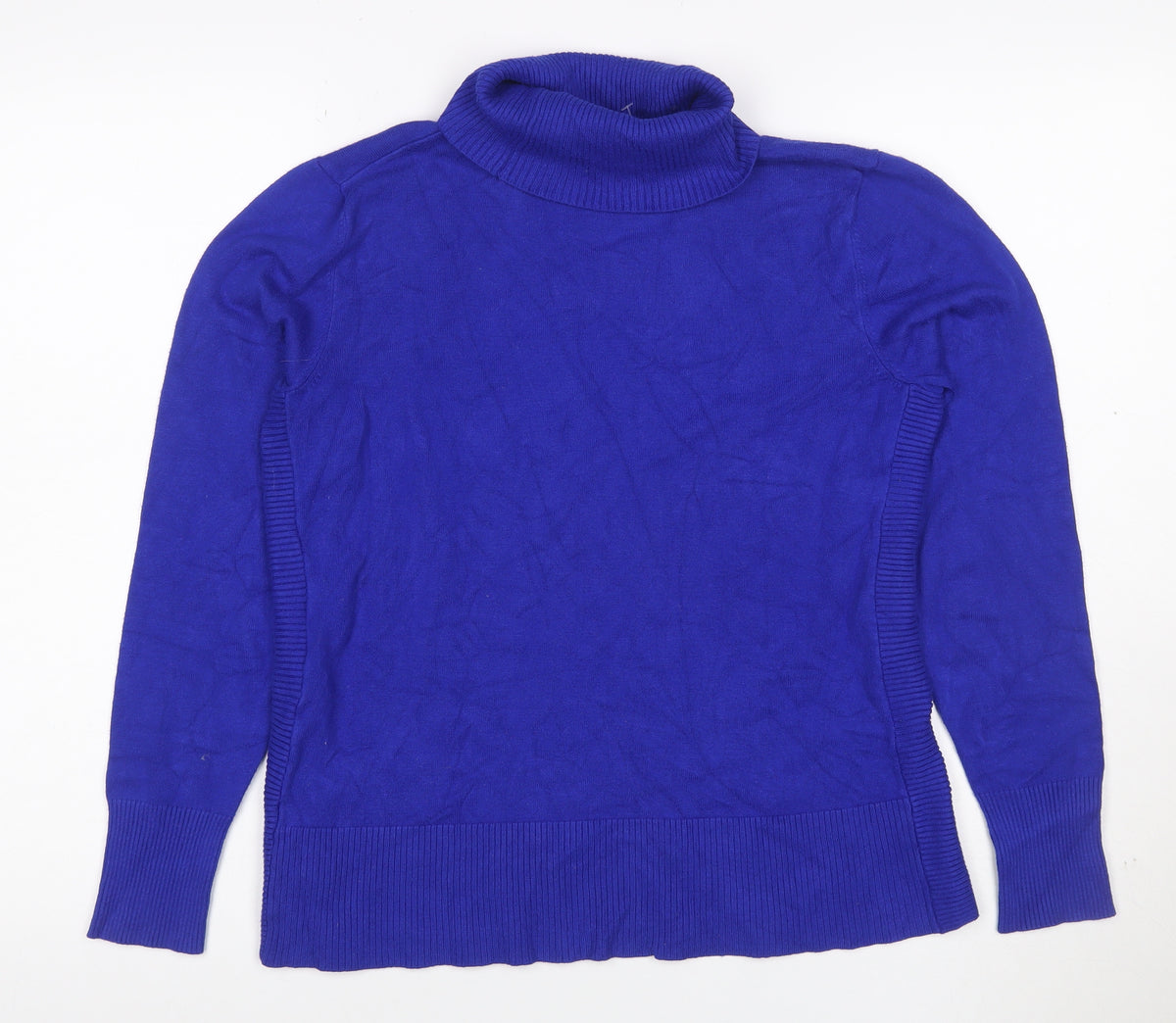 Back view of Cable & Gauge Women Blue M Roll Neck Fine Knit jumper