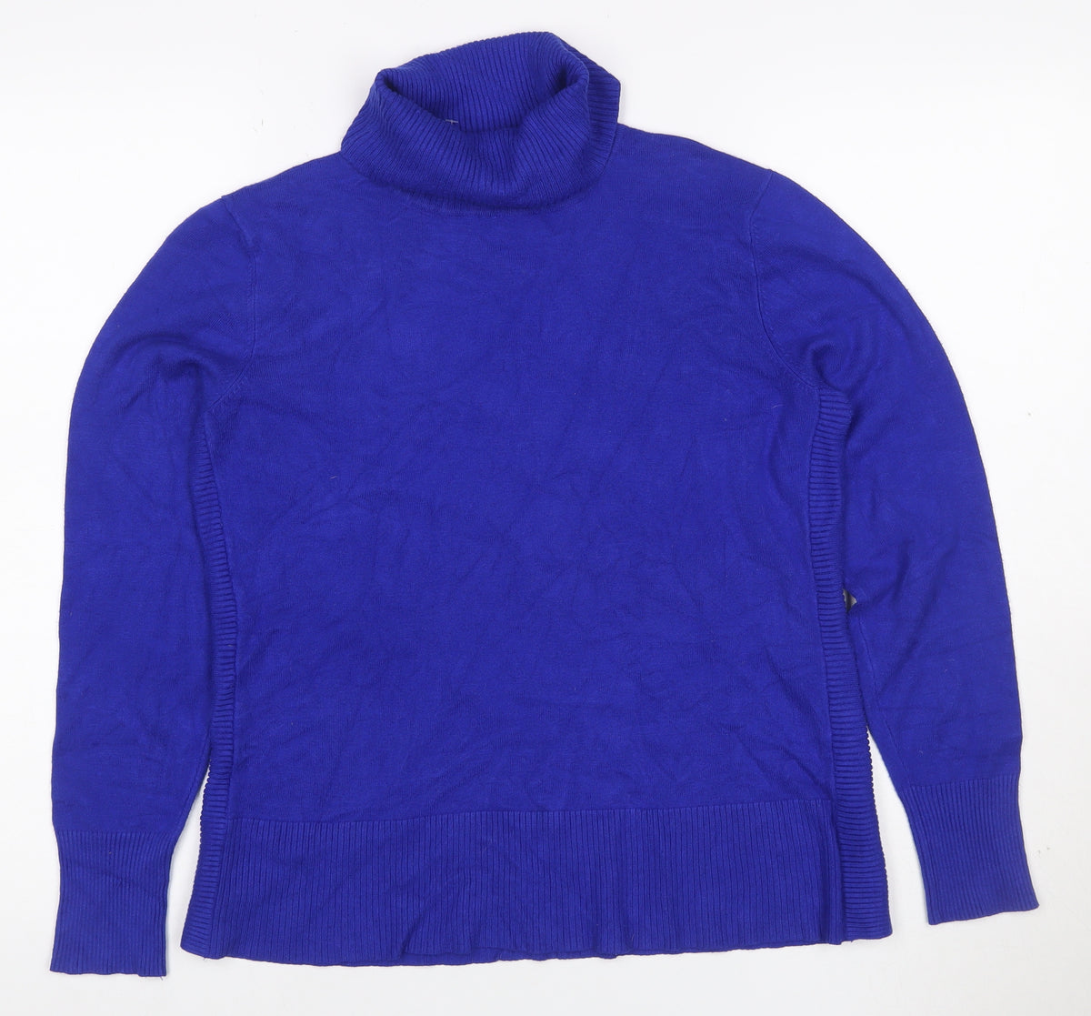 Close-up detail of Cable & Gauge Women Blue M Roll Neck Fine Knit jumper