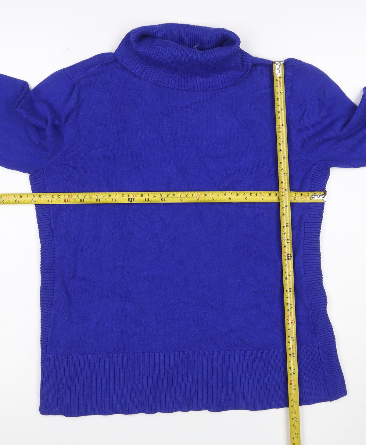 Brand and care label for Cable & Gauge Women Blue M Roll Neck Fine Knit jumper