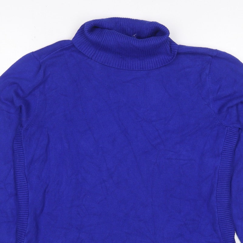 Additional view of Cable & Gauge Women Blue M Roll Neck Fine Knit jumper