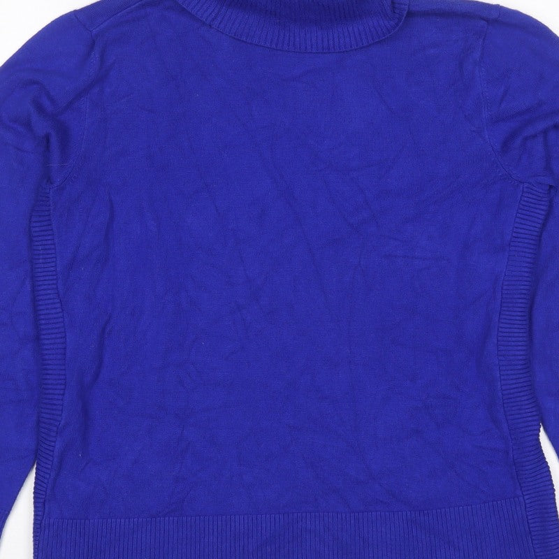 Additional view of Cable & Gauge Women Blue M Roll Neck Fine Knit jumper