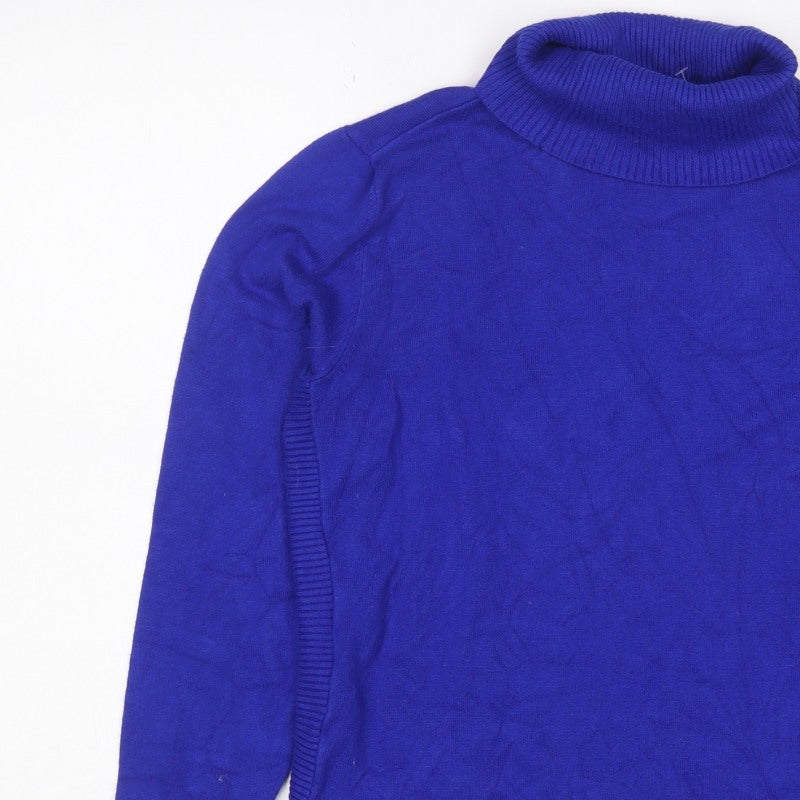 Additional view of Cable & Gauge Women Blue M Roll Neck Fine Knit jumper