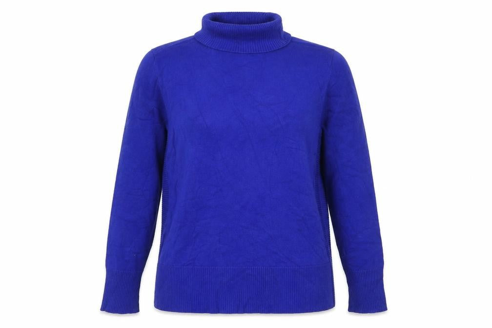 Front view of Cable & Gauge Women Blue M Roll Neck Fine Knit jumper