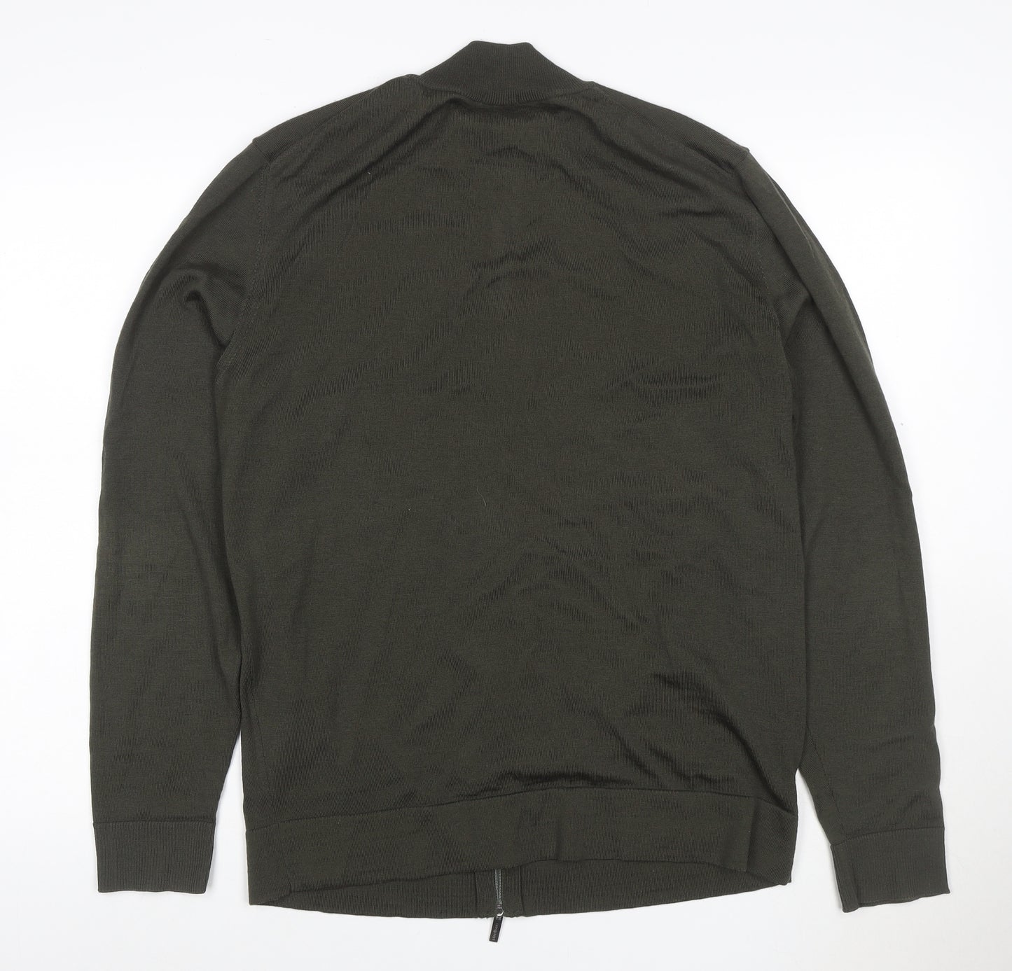 Strellson Men’s Green L Full Zip Cotton Knit Jumper High Neck