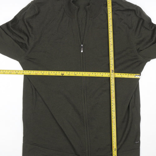 Strellson Men’s Green L Full Zip Cotton Knit Jumper High Neck
