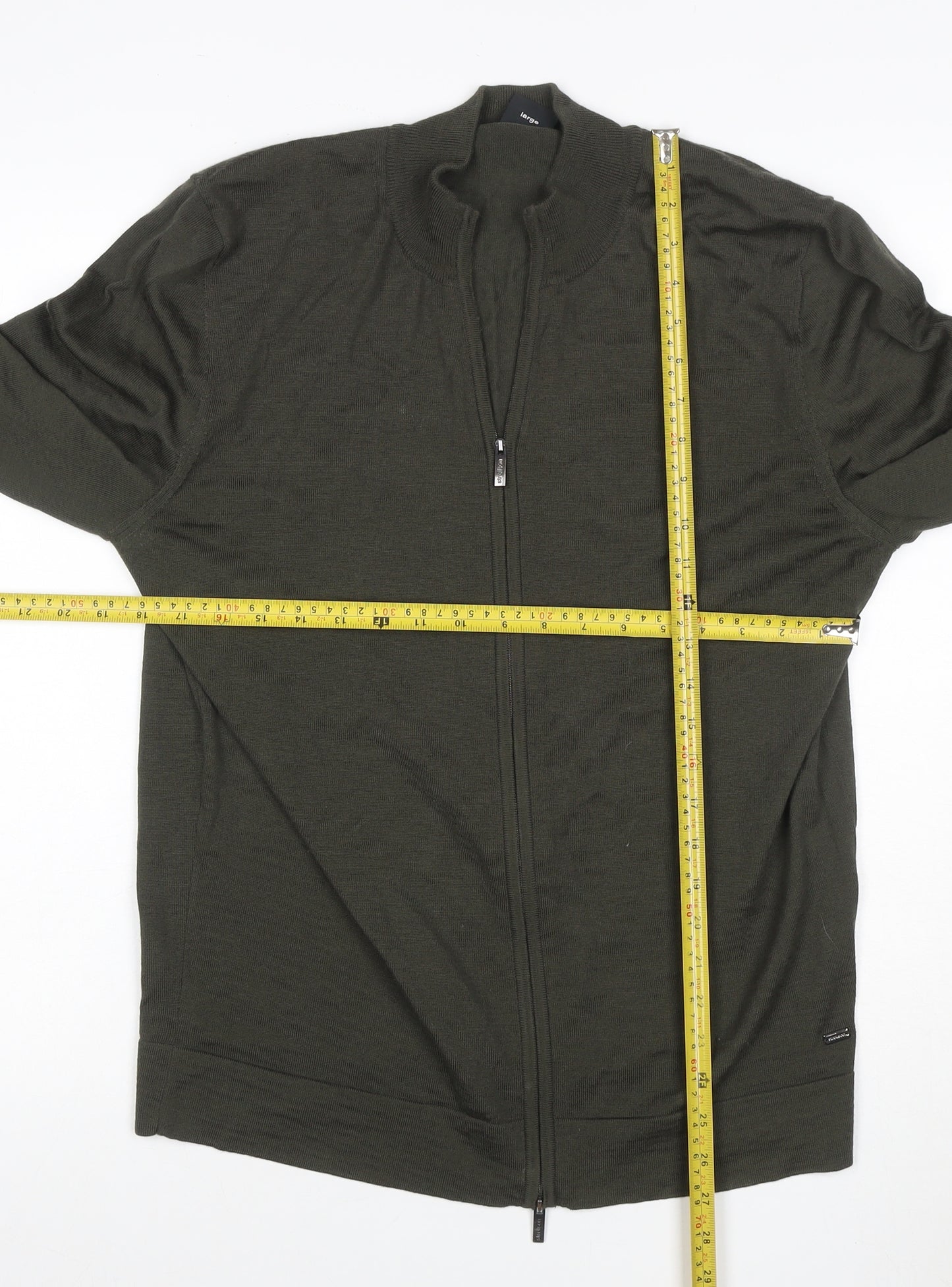 Strellson Men’s Green L Full Zip Cotton Knit Jumper High Neck