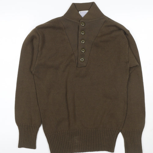 DSCP Men's Brown Medium 38-40 High Neck 5 Button Henley Military Jumper