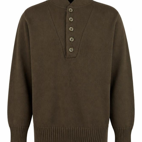 DSCP Men's Brown Medium 38-40 High Neck 5 Button Henley Military Jumper