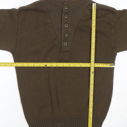 DSCP Men's Brown Medium 38-40 High Neck 5 Button Henley Military Jumper