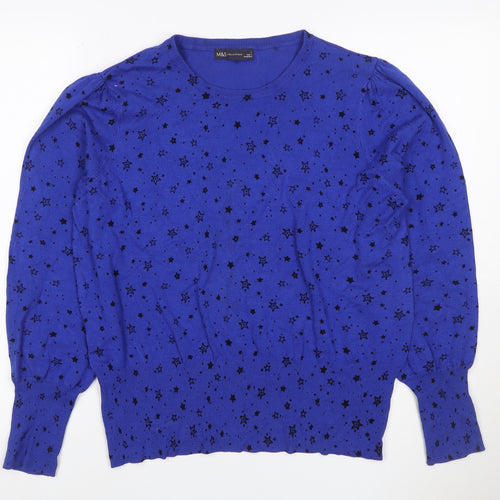 Marks & Spencer Women’s Blue Star Print L Puff Sleeve Jumper