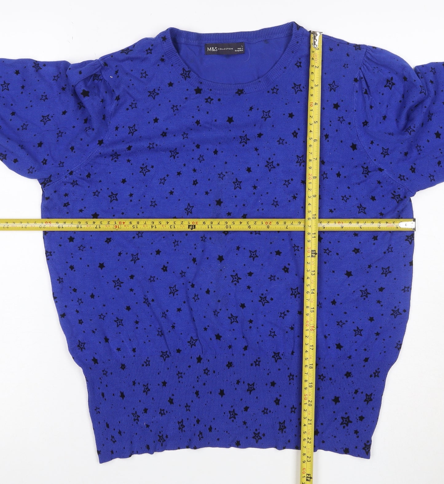 Marks & Spencer Women’s Blue Star Print L Puff Sleeve Jumper