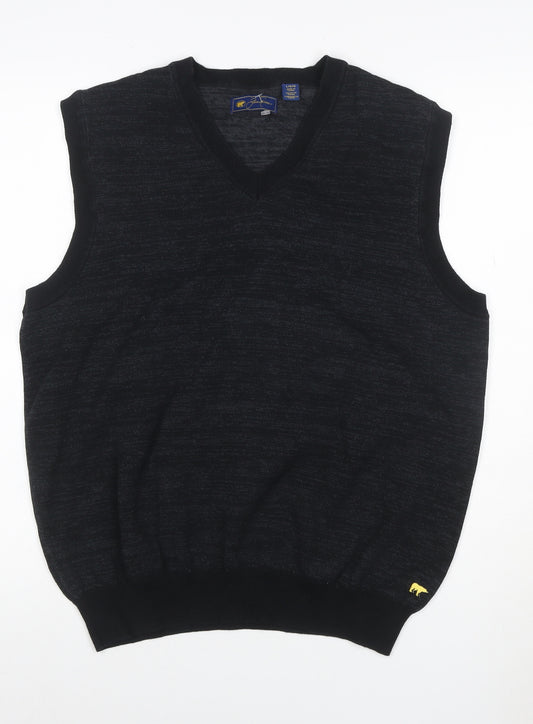 Greg Norman Men's Black L V-Neck Knit Sweater Vest Logo Golf