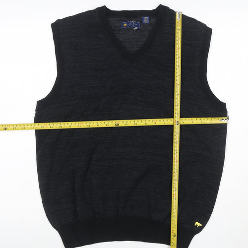 Greg Norman Men's Black L V-Neck Knit Sweater Vest Logo Golf