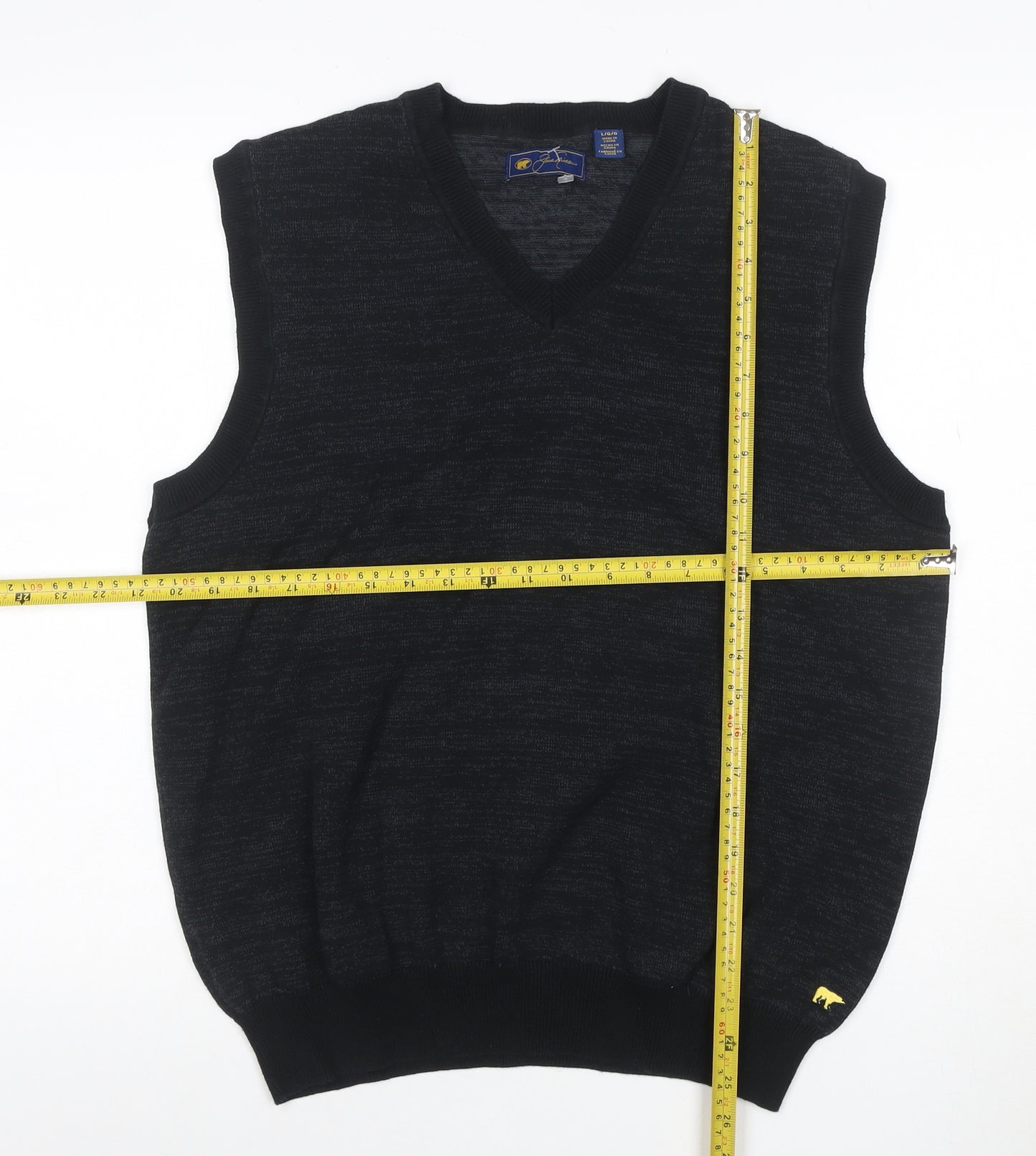 Greg Norman Men's Black L V-Neck Knit Sweater Vest Logo Golf