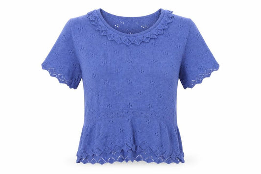 Escorpion Women Blue UK 16 Knit Ruffle Neck Short Sleeve Top