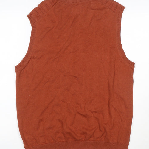 Haggar Men Orange L Cable Knit V-Neck Cotton Sleeveless Jumper Vest