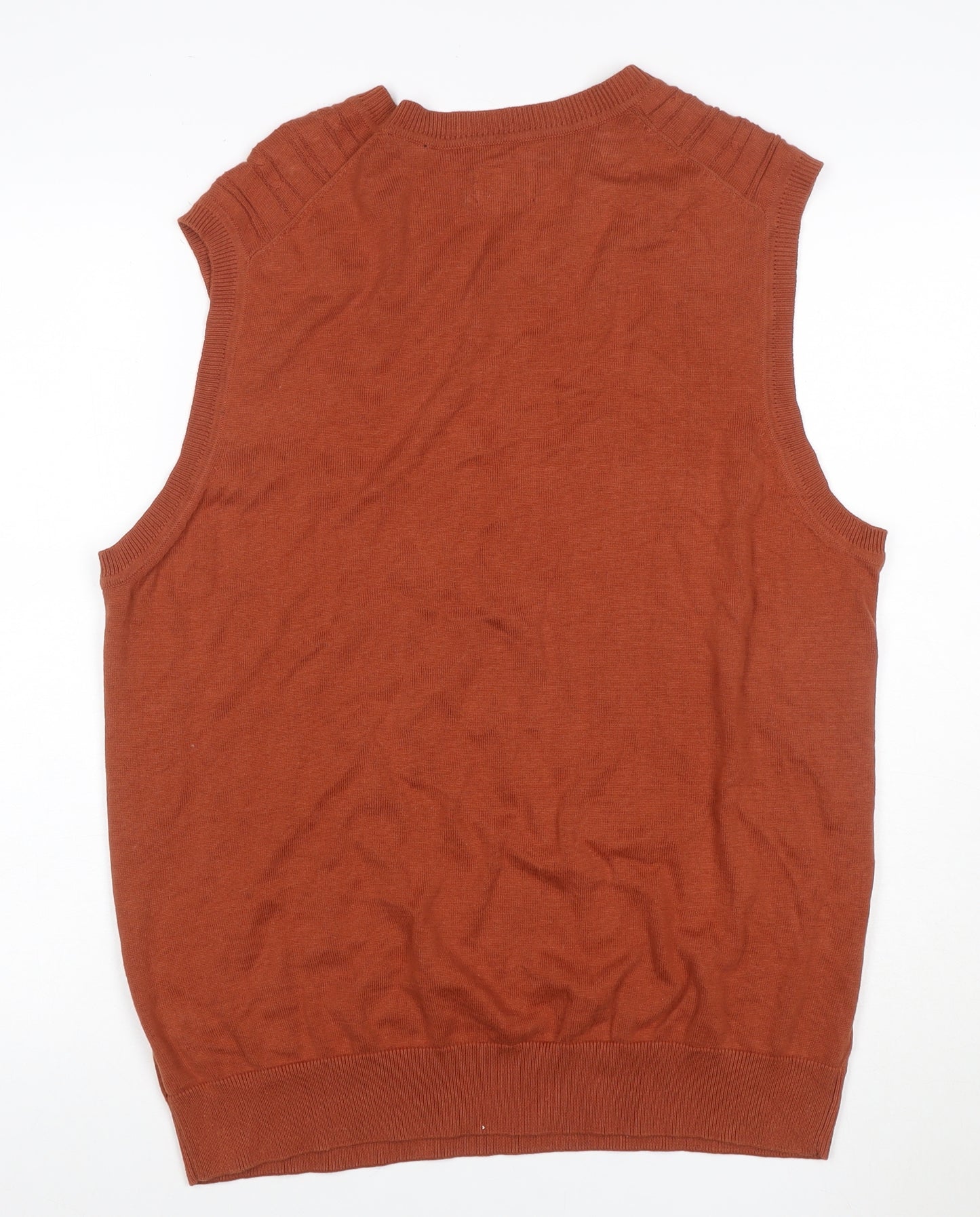 Haggar Men Orange L Cable Knit V-Neck Cotton Sleeveless Jumper Vest