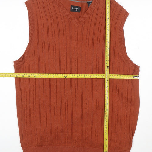 Haggar Men Orange L Cable Knit V-Neck Cotton Sleeveless Jumper Vest