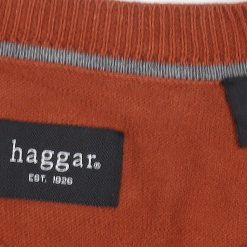 Haggar Men Orange L Cable Knit V-Neck Cotton Sleeveless Jumper Vest