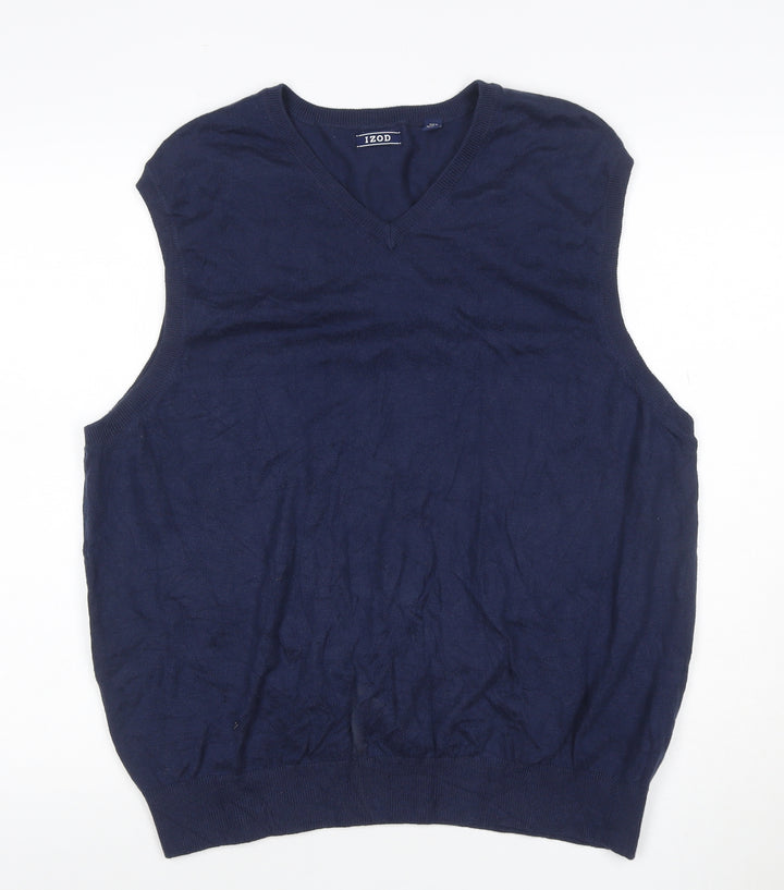 Izod Men's Navy Blue L V-Neck Sleeveless Cotton Blend Knit Vest