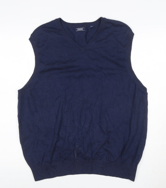 Izod Men's Navy Blue L V-Neck Sleeveless Cotton Blend Knit Vest