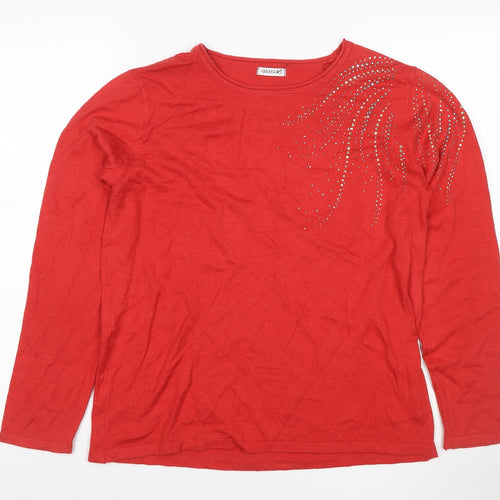 Damart Women Red UK 14/16 Rhinestone Round Neck Long Sleeve Jumper