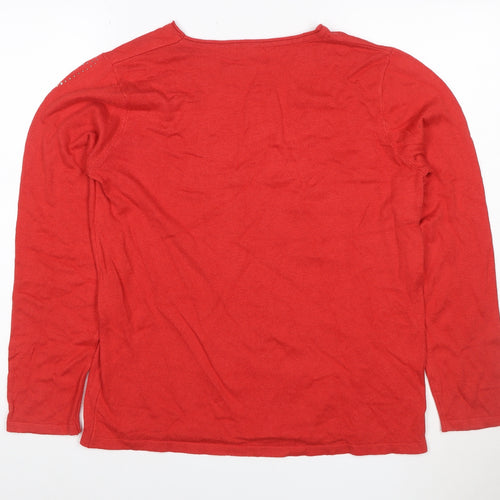 Damart Women Red UK 14/16 Rhinestone Round Neck Long Sleeve Jumper