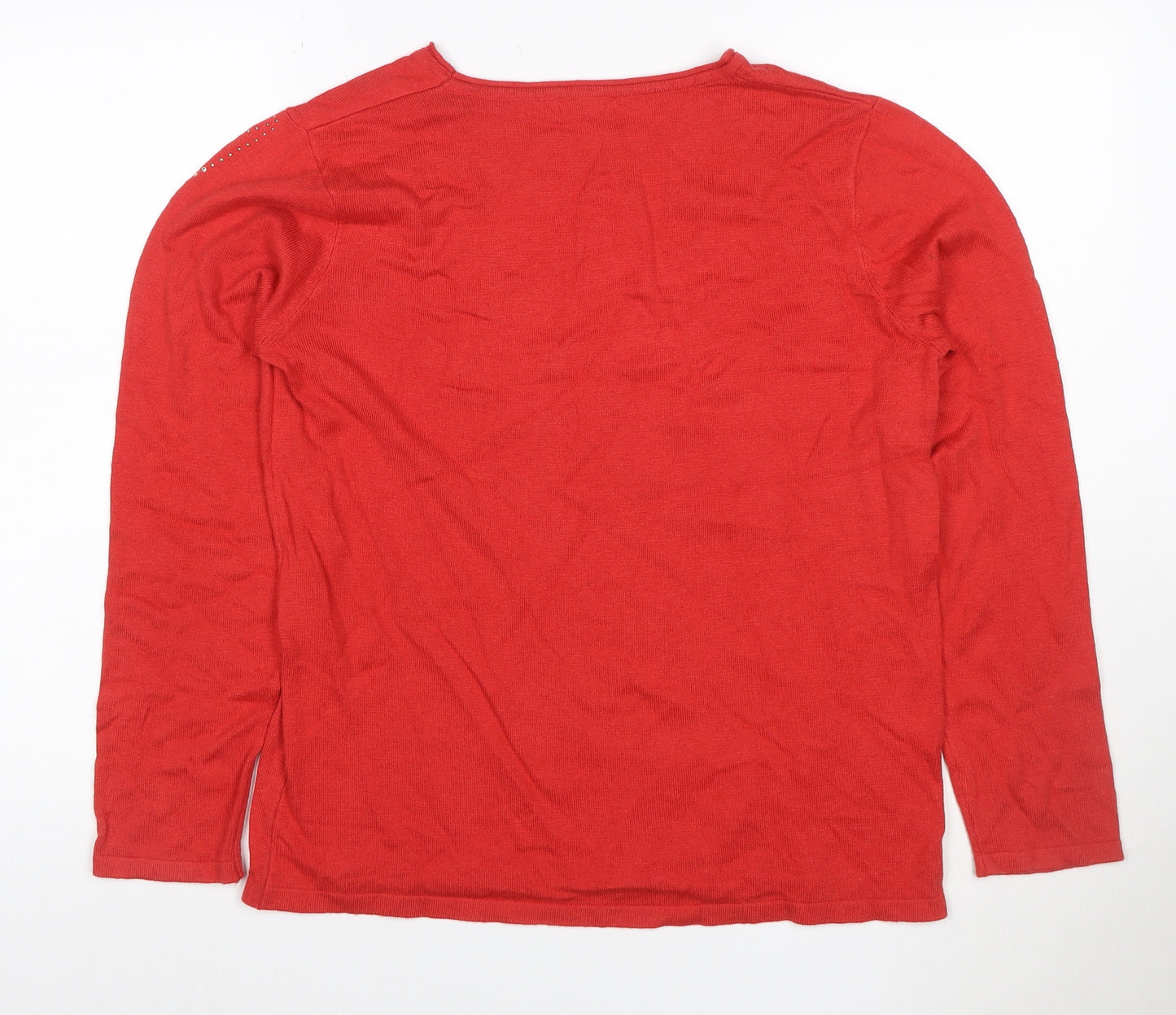 Damart Women Red UK 14/16 Rhinestone Round Neck Long Sleeve Jumper